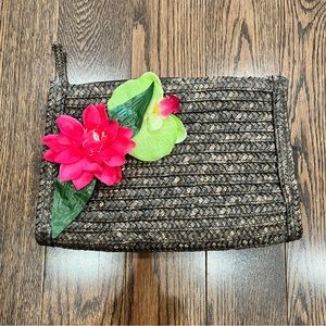 NWOT Straw Clutch w Floral Detail